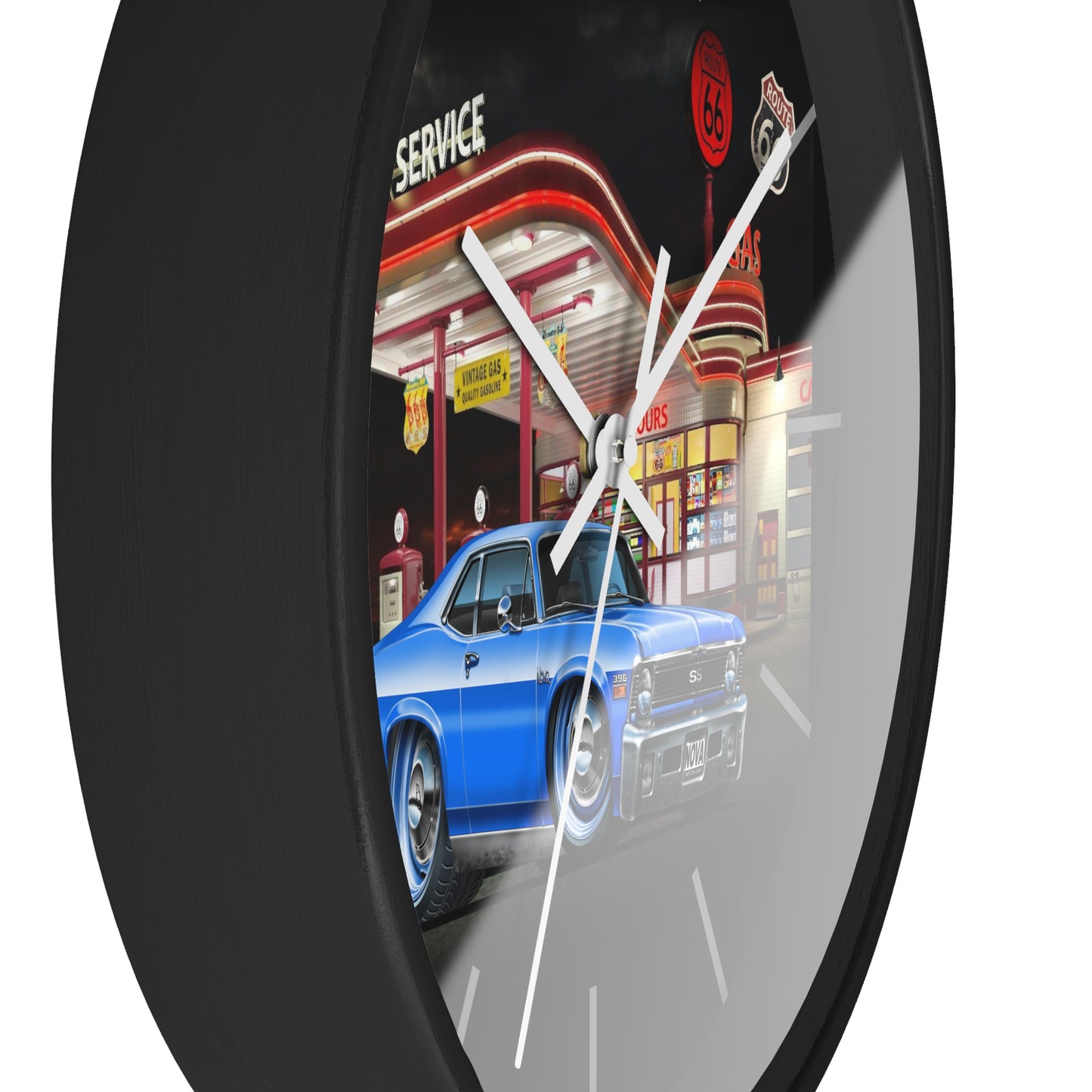 1971 Nova Classic Muscle Car Wall Clock — Blue at Retro Gas Station