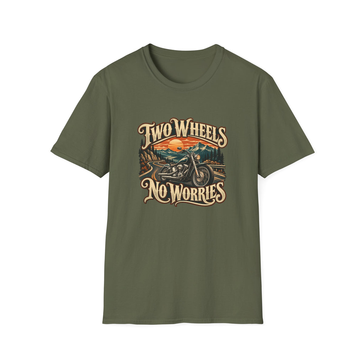 Two Wheels No Worries T-Shirt | Vintage Cruiser Motorcycle Tee