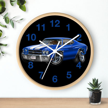 Classic 1970 Blue Chevelle Muscle Car Wall Clock — Vintage 1970s Chevy SS Design