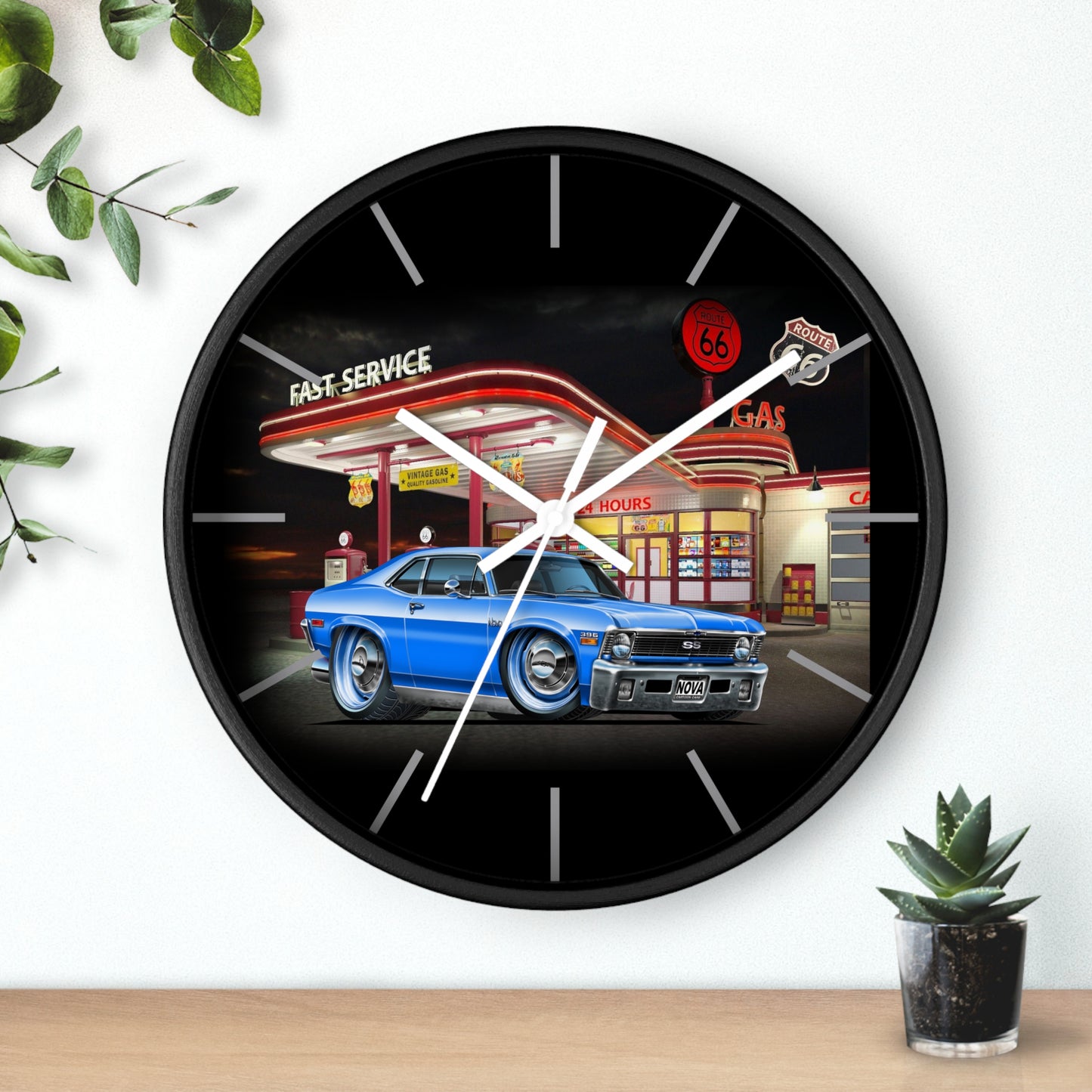 1971 Nova Classic Muscle Car Wall Clock — Blue at Retro Gas Station