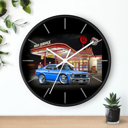 1971 Nova Classic Muscle Car Wall Clock — Blue at Retro Gas Station