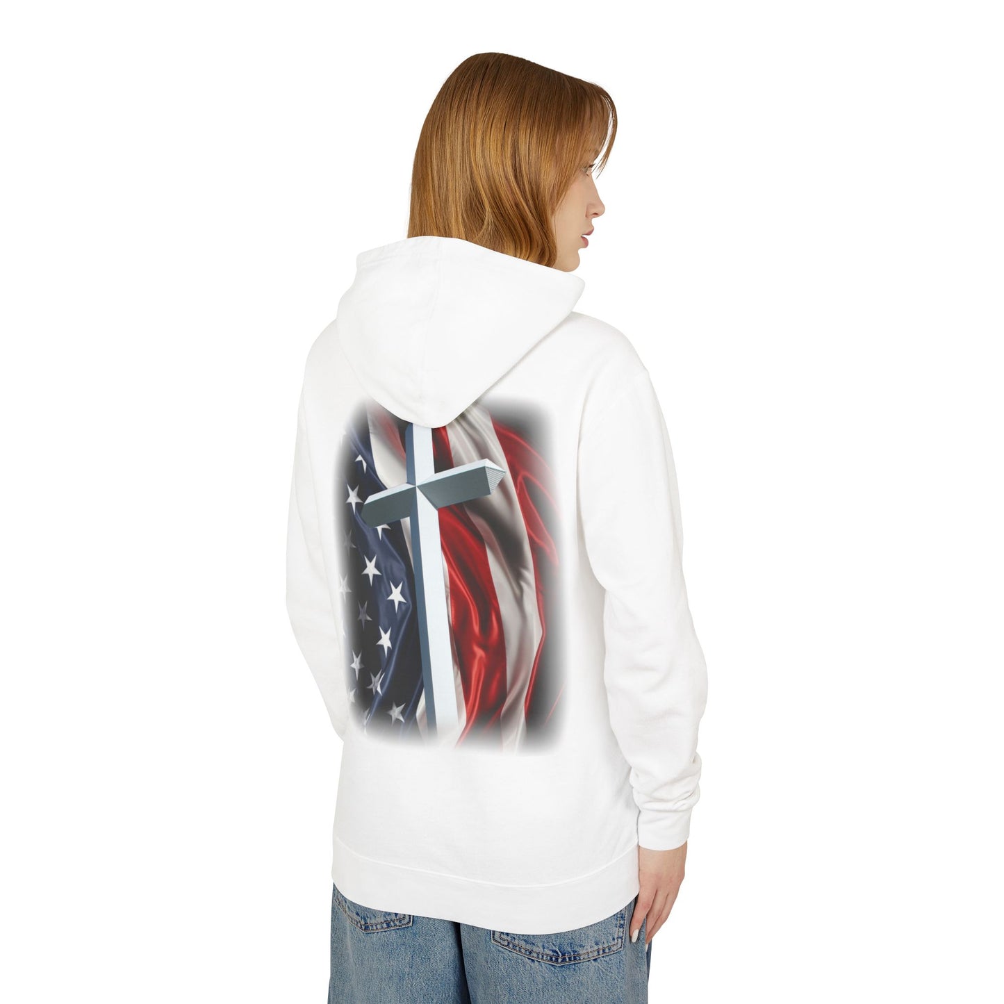 Christian Cross & American Flag Hoodie - Patriotic Faith Sweatshirt