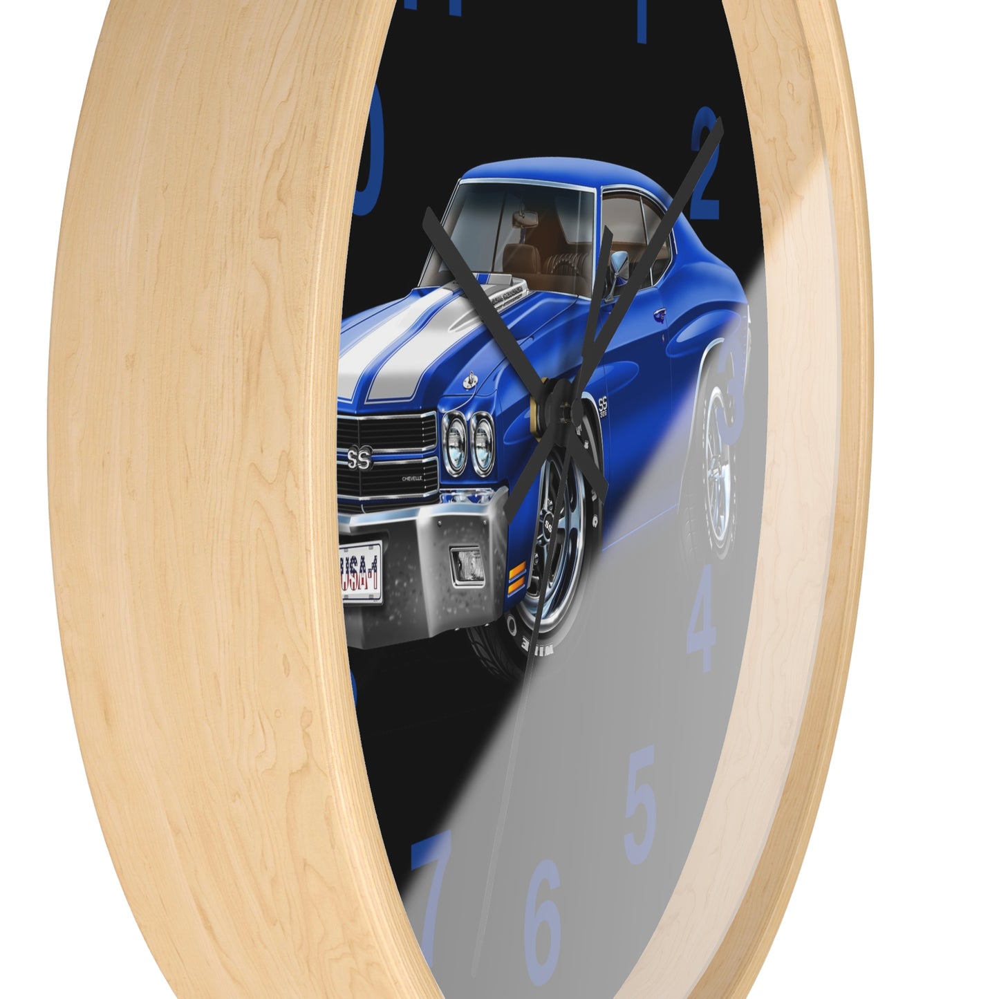 Classic 1970 Blue Chevelle Muscle Car Wall Clock — Vintage 1970s Chevy SS Design