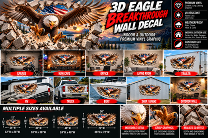 3D Bald Eagle Breakthrough Wall Decal – Patriotic Indoor & Outdoor Vinyl Graphic