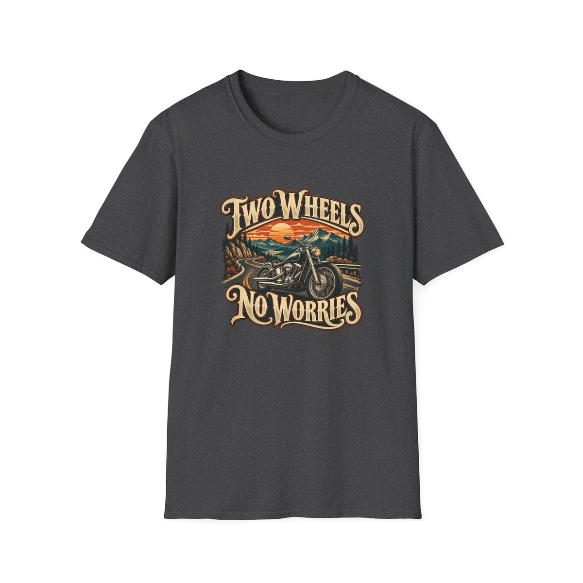Two Wheels No Worries T-Shirt | Vintage Cruiser Motorcycle Tee
