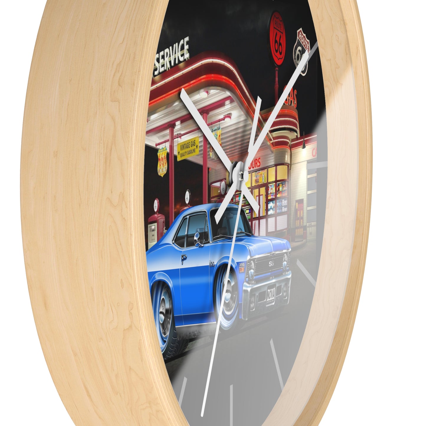 1971 Nova Classic Muscle Car Wall Clock — Blue at Retro Gas Station