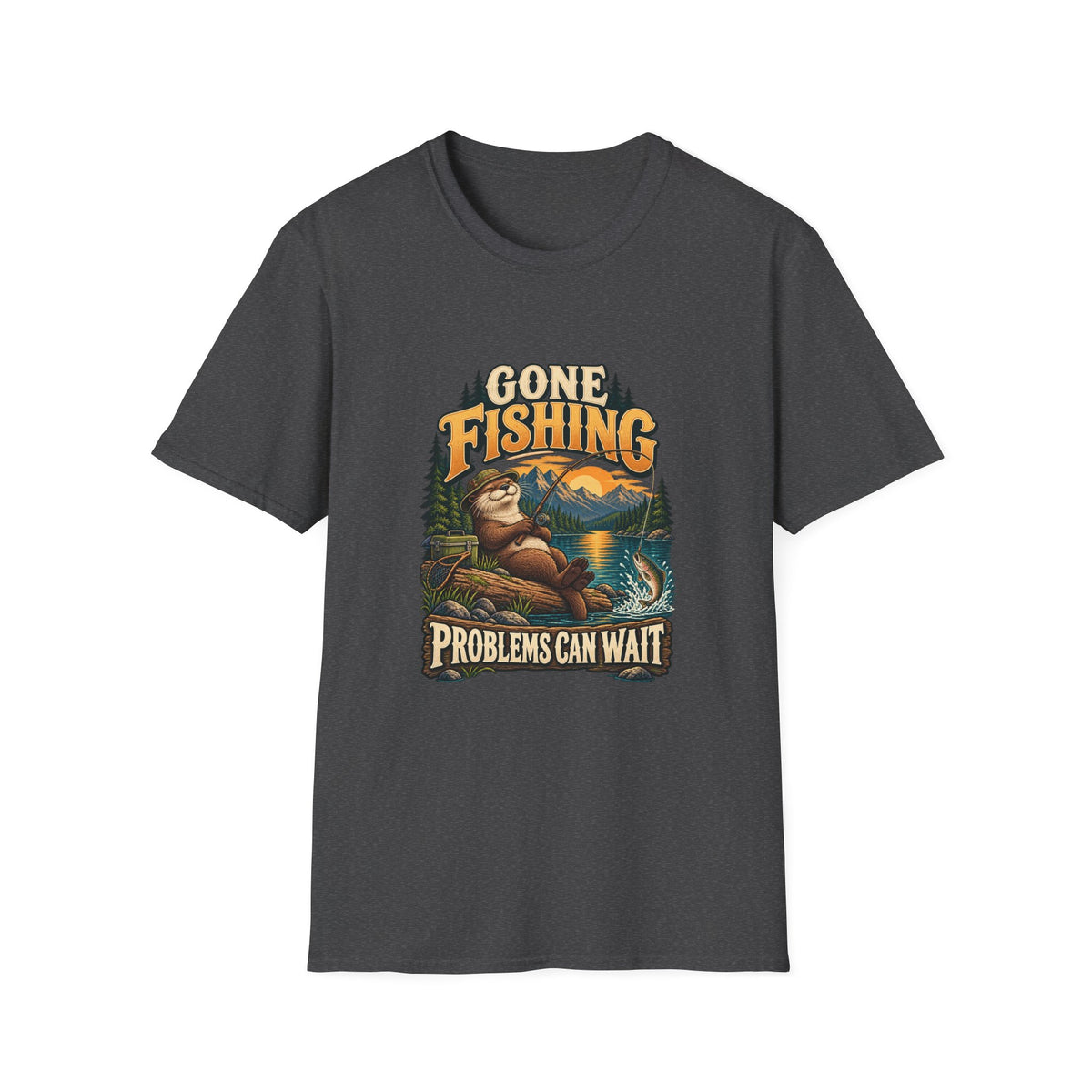 Gone Fishing Problems Can Wait T-Shirt | Funny Otter Tee