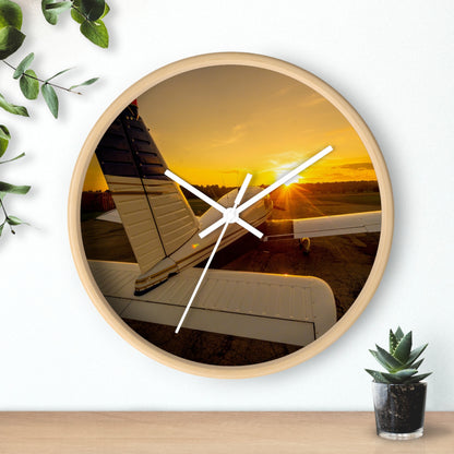 Aviation Sunset Wall Clock — Airplane Photo Decor for Pilots & Flight Lovers