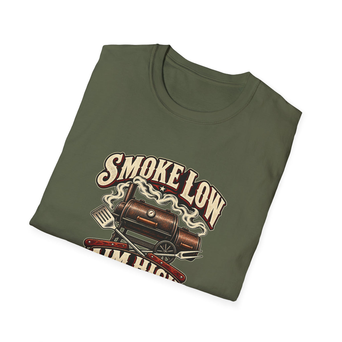 Smoke Low Aim High T-Shirt | Vintage BBQ Smoker Pitmaster Tee