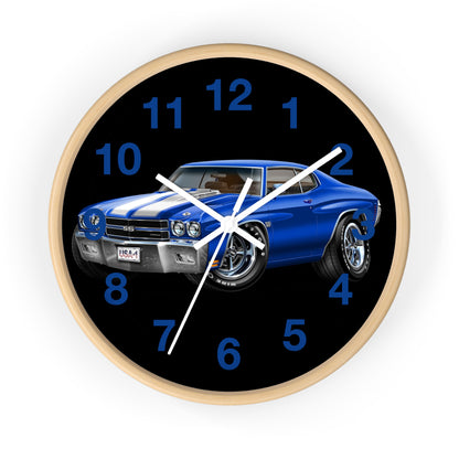 Classic 1970 Blue Chevelle Muscle Car Wall Clock — Vintage 1970s Chevy SS Design