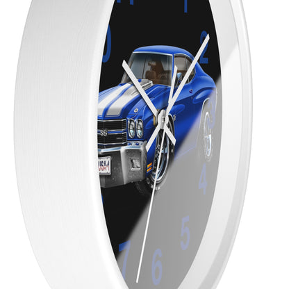 Classic 1970 Blue Chevelle Muscle Car Wall Clock — Vintage 1970s Chevy SS Design