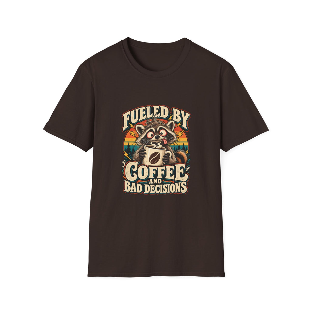Fueled by Coffee and Bad Decisions T-Shirt | Funny Raccoon Tee