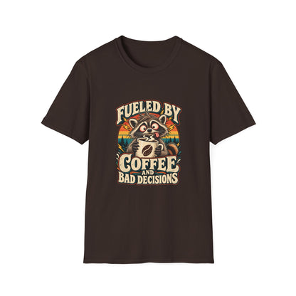 Fueled by Coffee and Bad Decisions T-Shirt | Funny Raccoon Tee