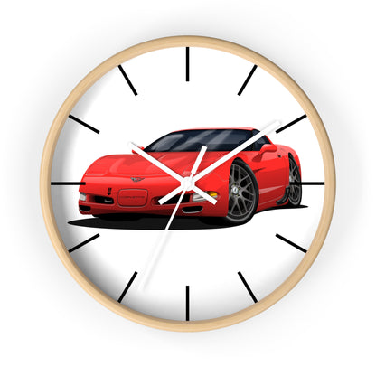 1997 Corvette Red Sports Car Wall Clock — Racing Car Decor for Garage, Man Cave, Kids’ Room