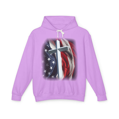 Christian Cross & American Flag Hoodie - Patriotic Faith Sweatshirt