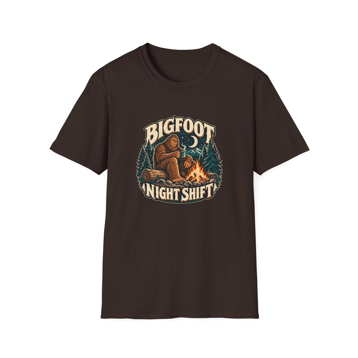 Bigfoot Night Shift T-Shirt | Vintage Sasquatch Campfire Tee