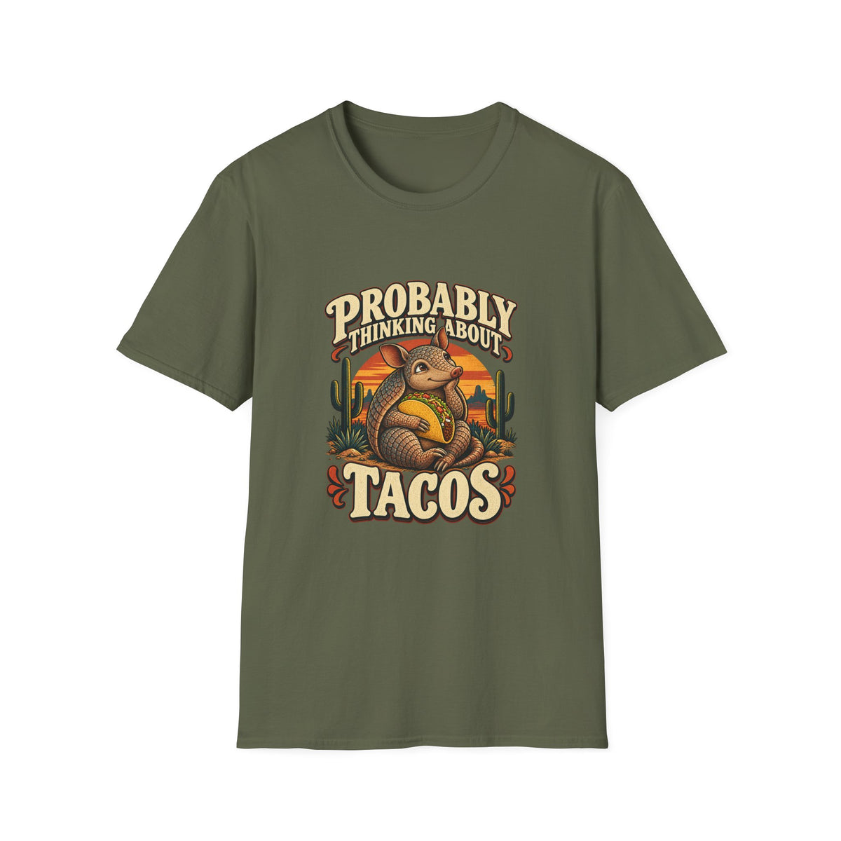 Probably Thinking About Tacos T-Shirt | Funny Armadillo Tee