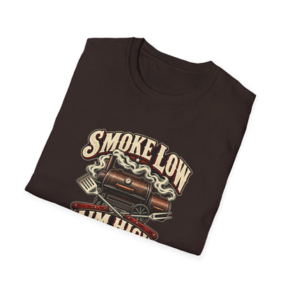 Smoke Low Aim High T-Shirt | Vintage BBQ Smoker Pitmaster Tee