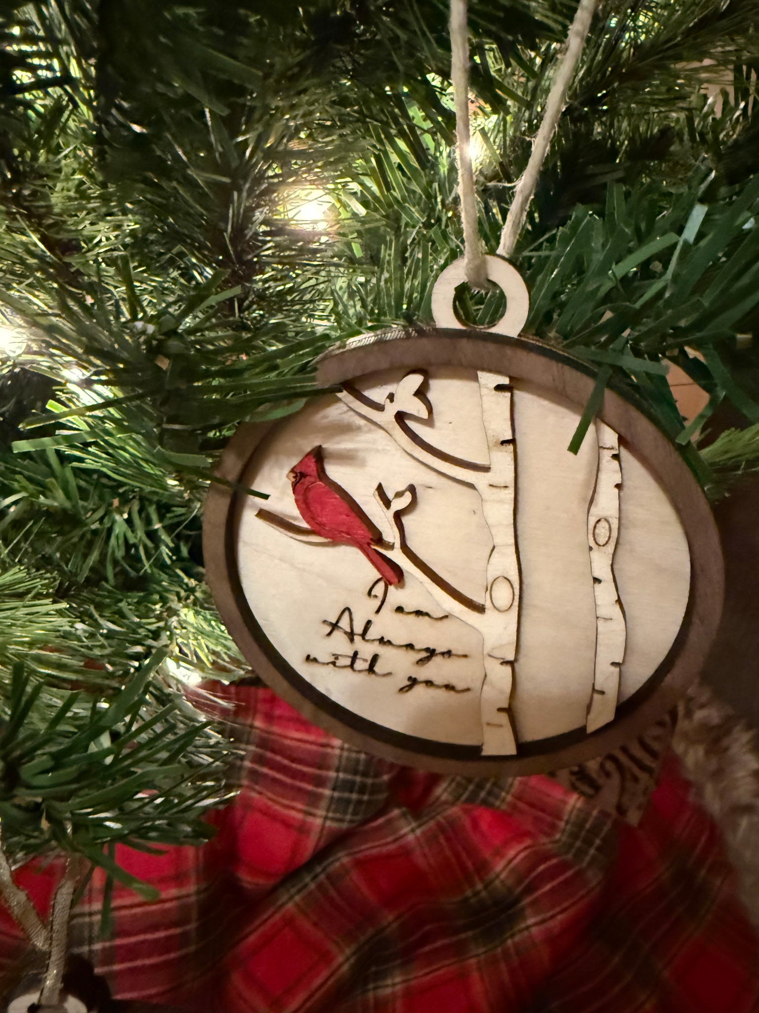 Cardinal in Tree Christmas Ornament Wood