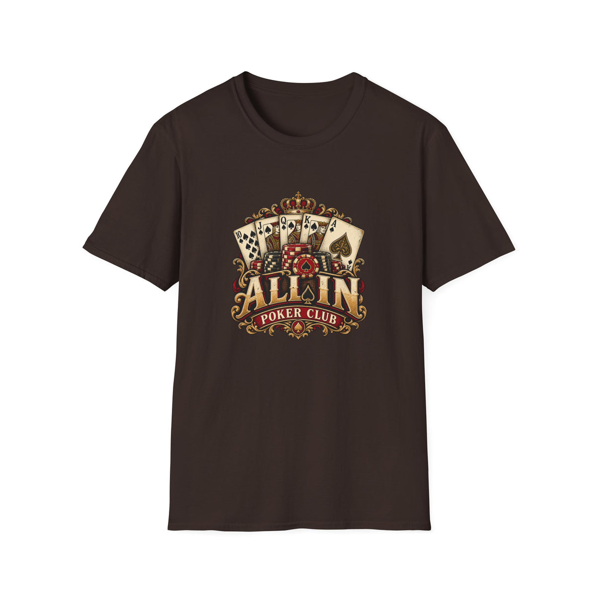 All In Poker Club T-Shirt | Vintage Royal Flush Card Game Tee