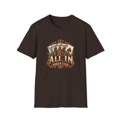 All In Poker Club T-Shirt | Vintage Royal Flush Card Game Tee