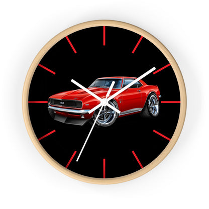 Classic 1967 Red Camaro Muscle Car Wall Clock — Retro Automotive Decor for Car Lovers