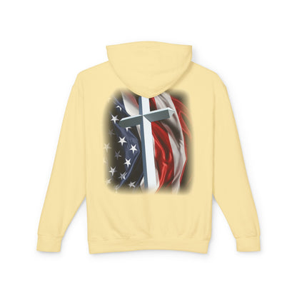 Christian Cross & American Flag Hoodie - Patriotic Faith Sweatshirt