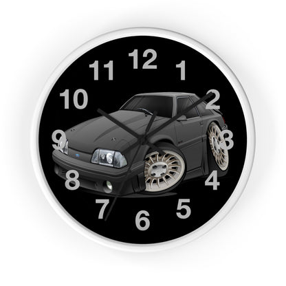 Mustang Fox Body Classic Muscle Car Wall Clock — Black Vintage Sports Car Clock for Garage & Man Cave