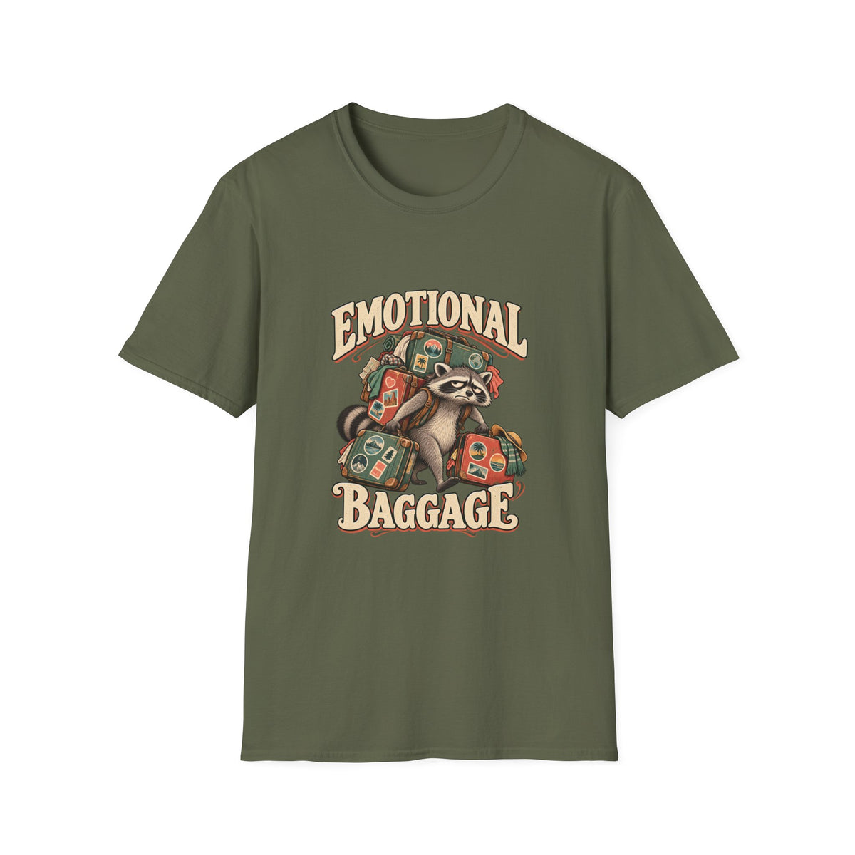 Emotional Baggage T-Shirt | Funny Raccoon Travel Tee