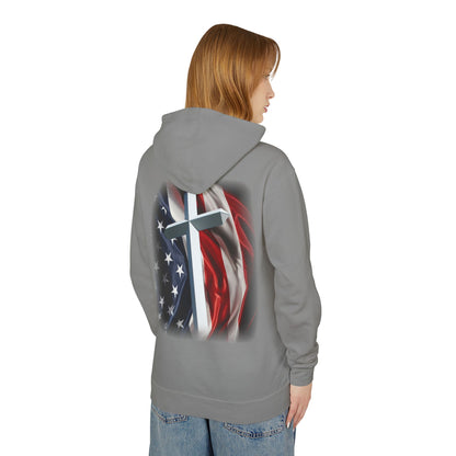 Christian Cross & American Flag Hoodie - Patriotic Faith Sweatshirt