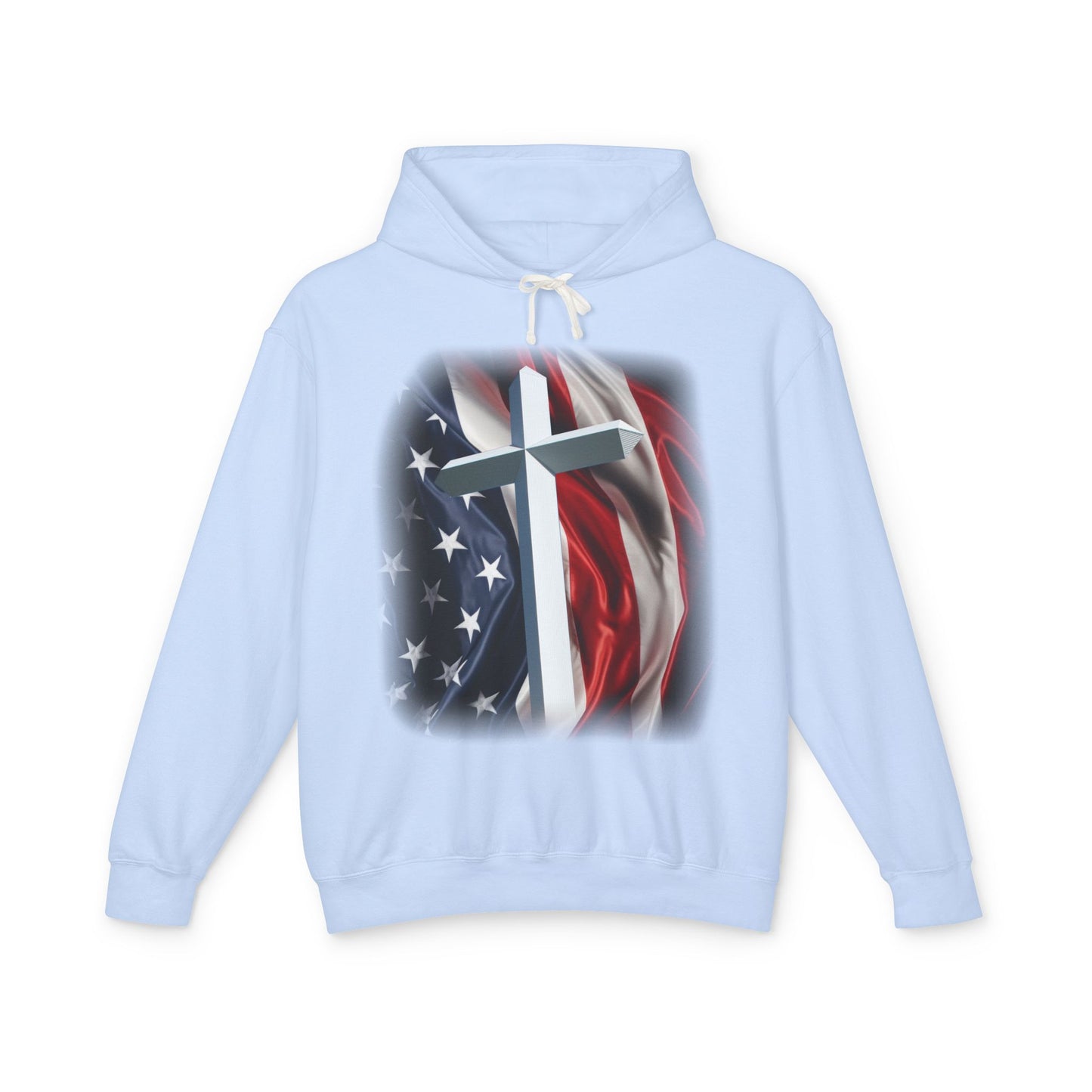 Christian Cross & American Flag Hoodie - Patriotic Faith Sweatshirt