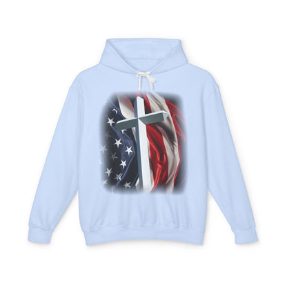Christian Cross & American Flag Hoodie - Patriotic Faith Sweatshirt