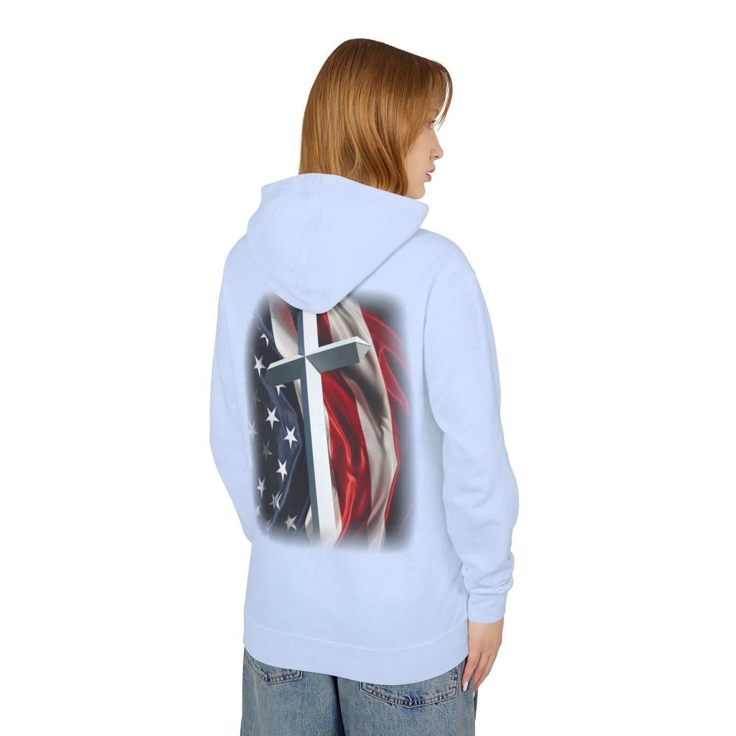 Christian Cross & American Flag Hoodie - Patriotic Faith Sweatshirt