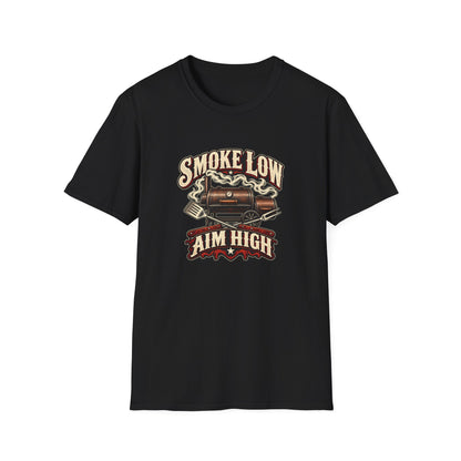 Smoke Low Aim High T-Shirt | Vintage BBQ Smoker Pitmaster Tee