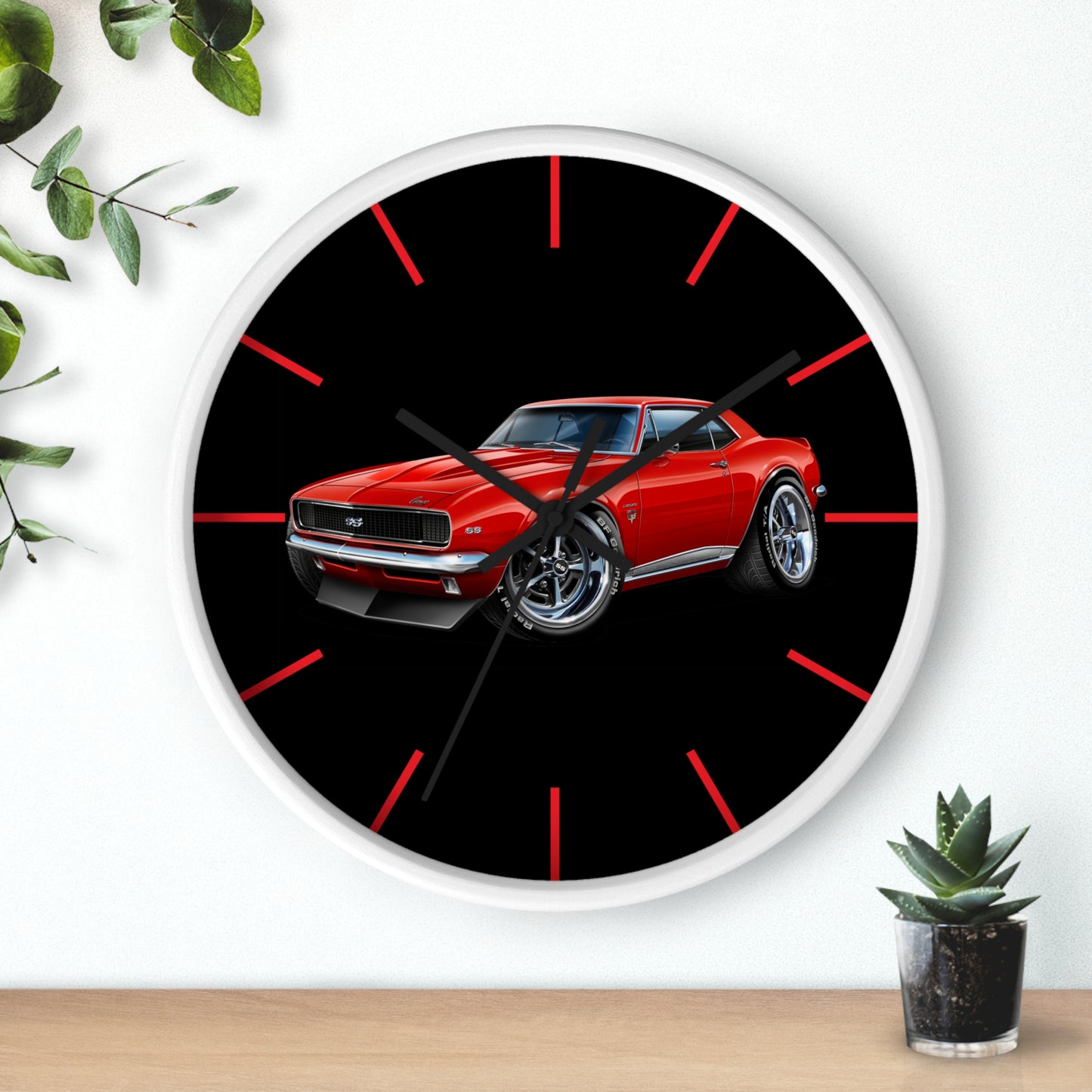 Classic 1967 Red Camaro Muscle Car Wall Clock — Retro Automotive Decor for Car Lovers