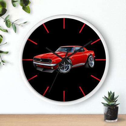 Classic 1967 Red Camaro Muscle Car Wall Clock — Retro Automotive Decor for Car Lovers
