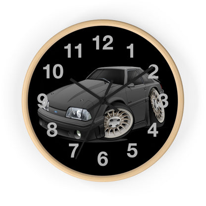 Mustang Fox Body Classic Muscle Car Wall Clock — Black Vintage Sports Car Clock for Garage & Man Cave