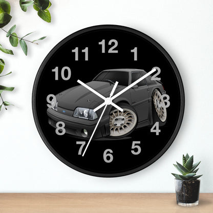 Mustang Fox Body Classic Muscle Car Wall Clock — Black Vintage Sports Car Clock for Garage & Man Cave