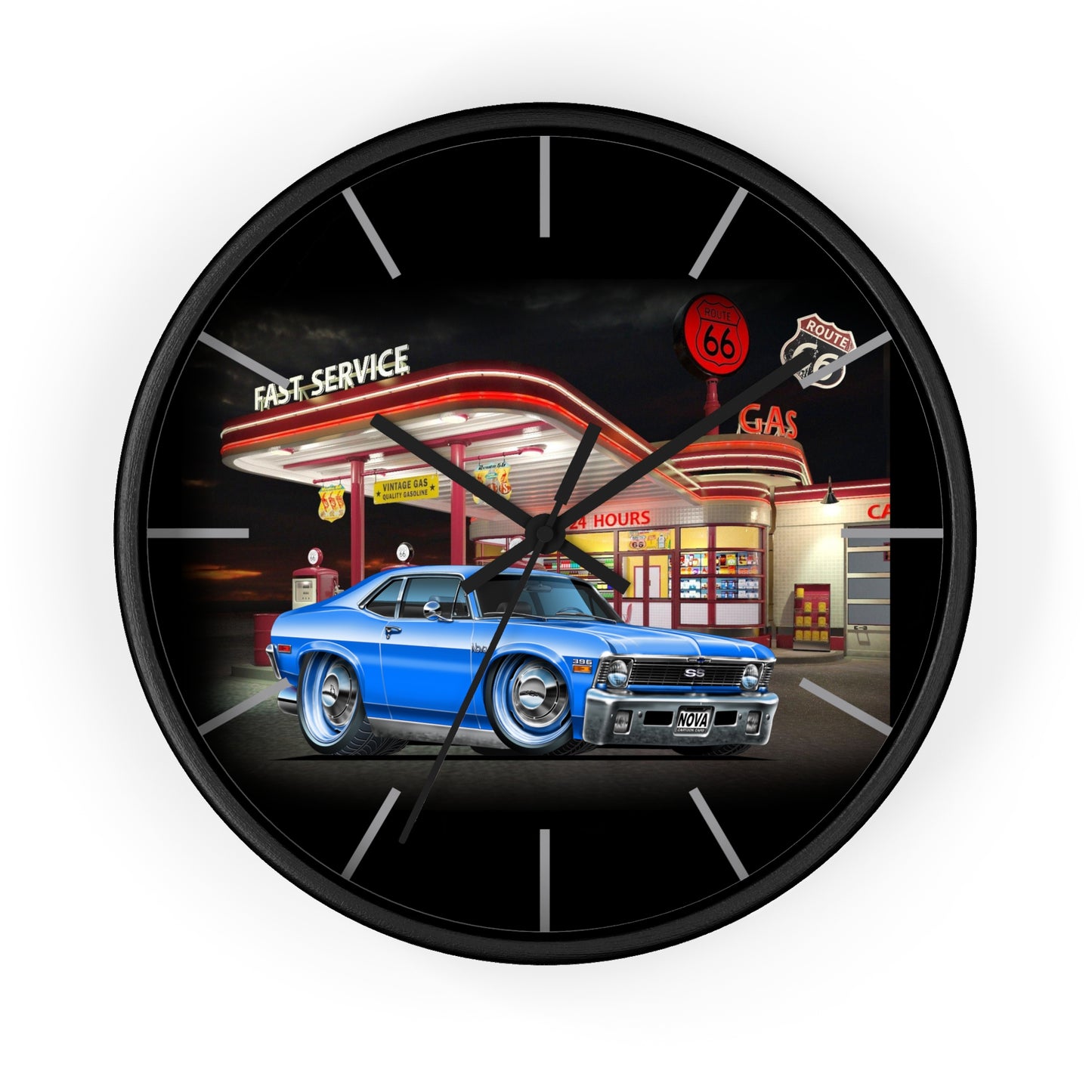 1971 Nova Classic Muscle Car Wall Clock — Blue at Retro Gas Station