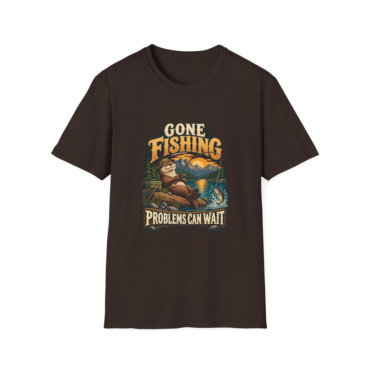 Gone Fishing Problems Can Wait T-Shirt | Funny Otter Tee