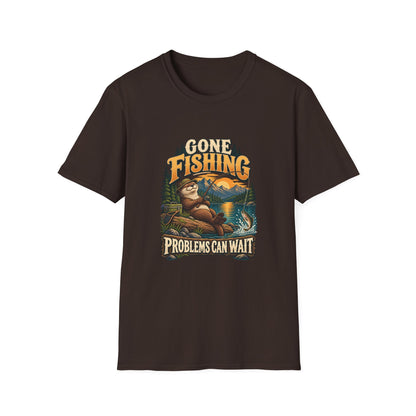 Gone Fishing Problems Can Wait T-Shirt | Funny Otter Tee