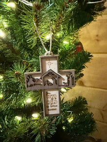 Cross Birth of Jesus multiple layer Christmas Ornament Wood