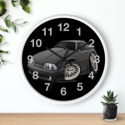 Mustang Fox Body Classic Muscle Car Wall Clock — Black Vintage Sports Car Clock for Garage & Man Cave