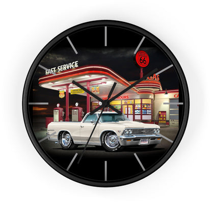 1966 El Camino Classic Car Wall Clock — Retro Route 66 Gas Station Design