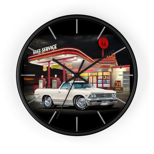1966 El Camino Classic Car Wall Clock — Retro Route 66 Gas Station Design