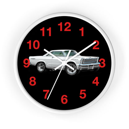 Classic Muscle Car Wall Clock — Retro White 1965 Ford Galaxie Timepiece with Red Numerals