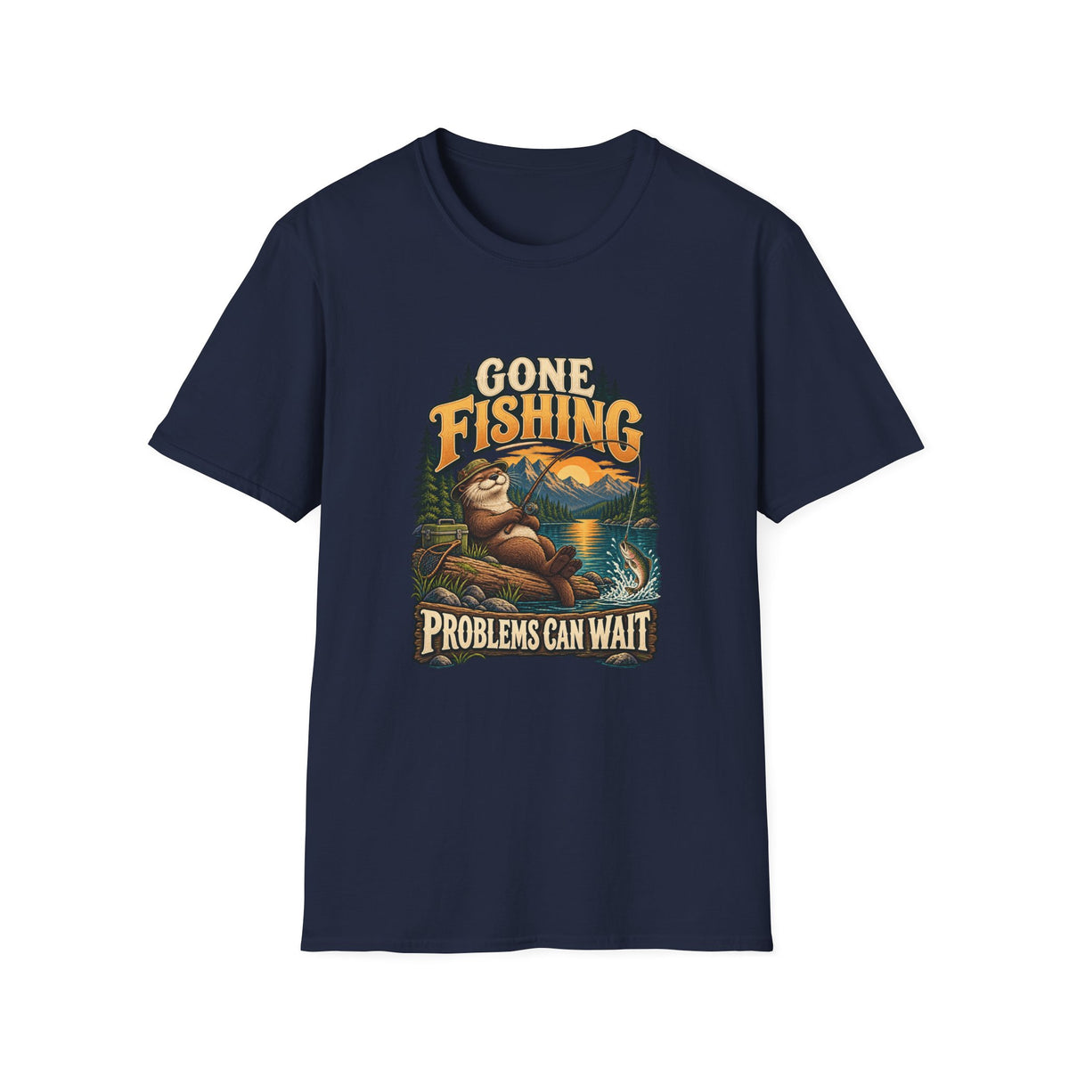 Gone Fishing Problems Can Wait T-Shirt | Funny Otter Tee