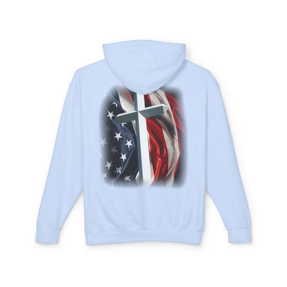 Christian Cross & American Flag Hoodie - Patriotic Faith Sweatshirt