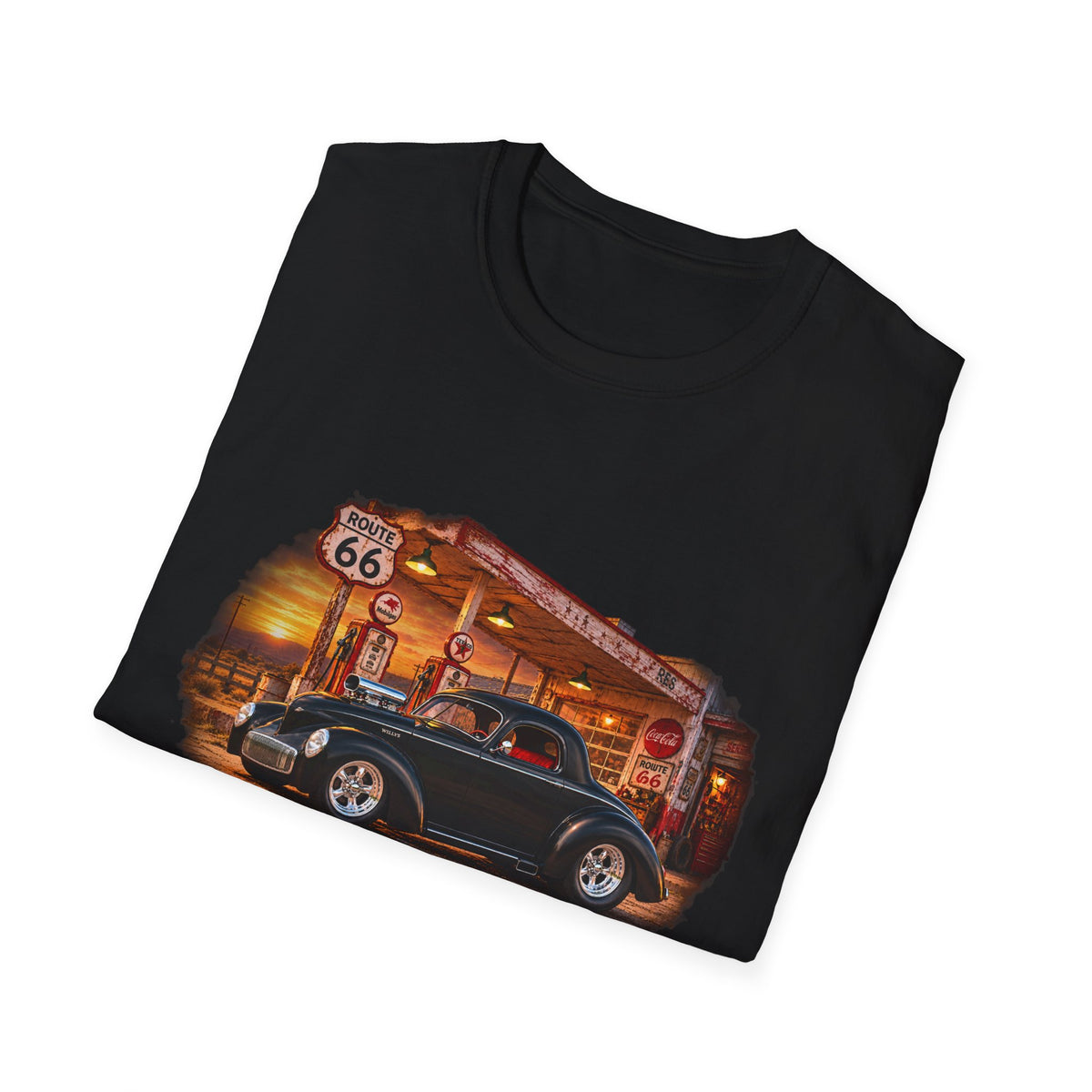Route 66 Classic 1941 American Willys Car Gas Station T-Shirt