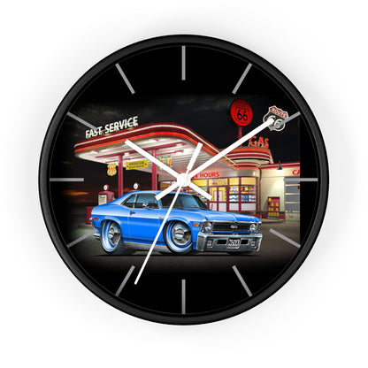 1971 Nova Classic Muscle Car Wall Clock — Blue at Retro Gas Station